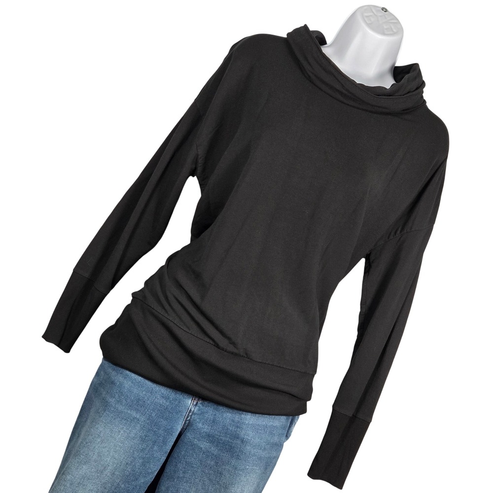 Garnet Hill Cowl Neck Knit Tunic Women Small Black Lyocell Tencel Blend Rib Trim
